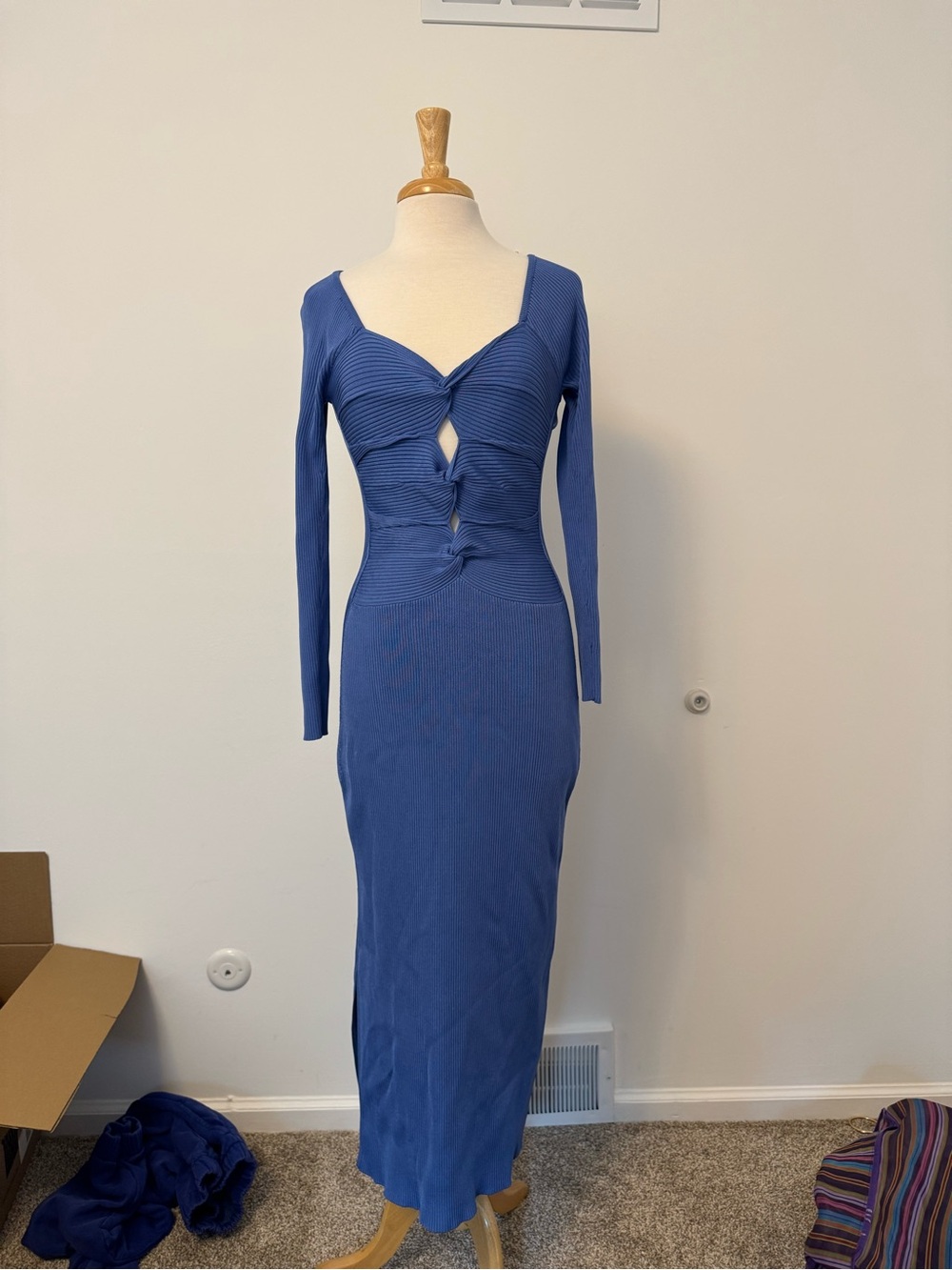 Cult Gaia Melissa Long Sleeve Blue Twist-Front Midi Dress